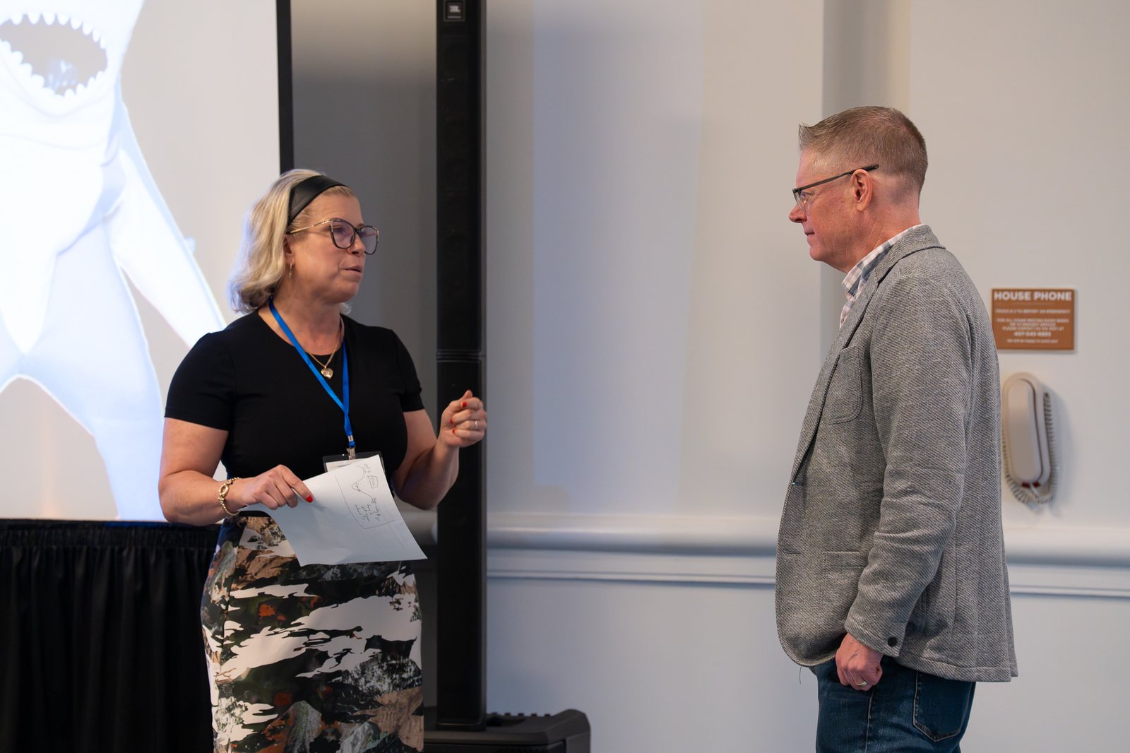 An attendee pitching in the IC Shark Tank