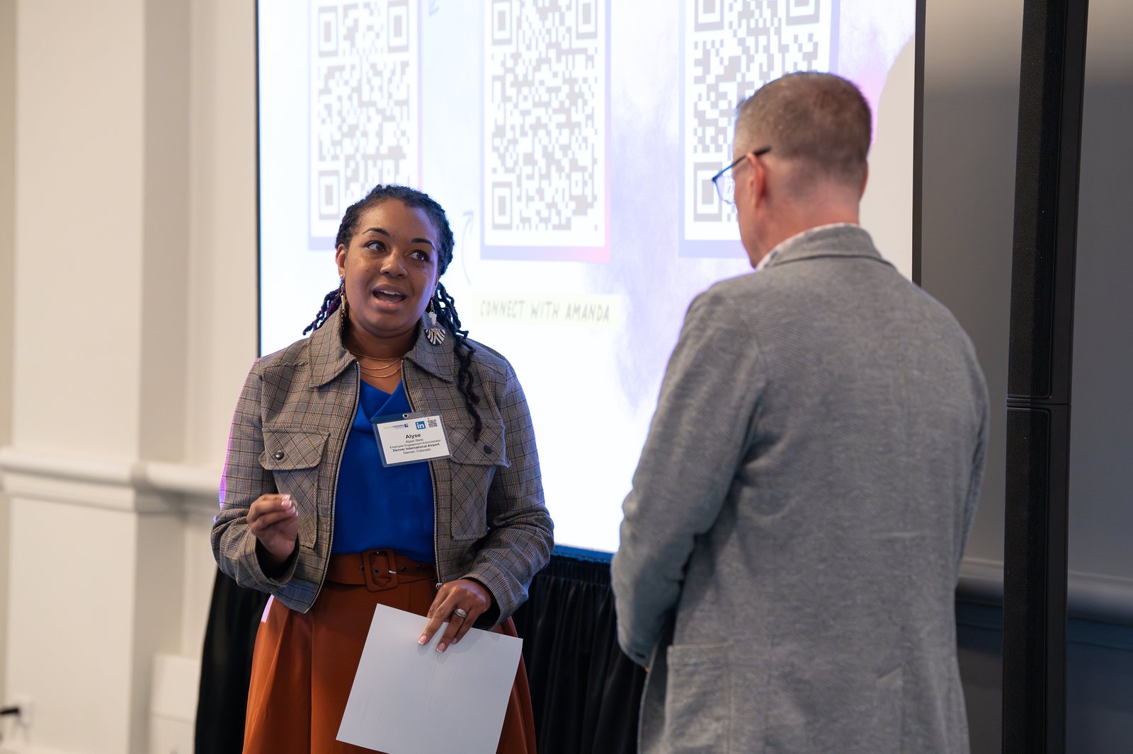 An attendee pitching in the IC Shark Tank