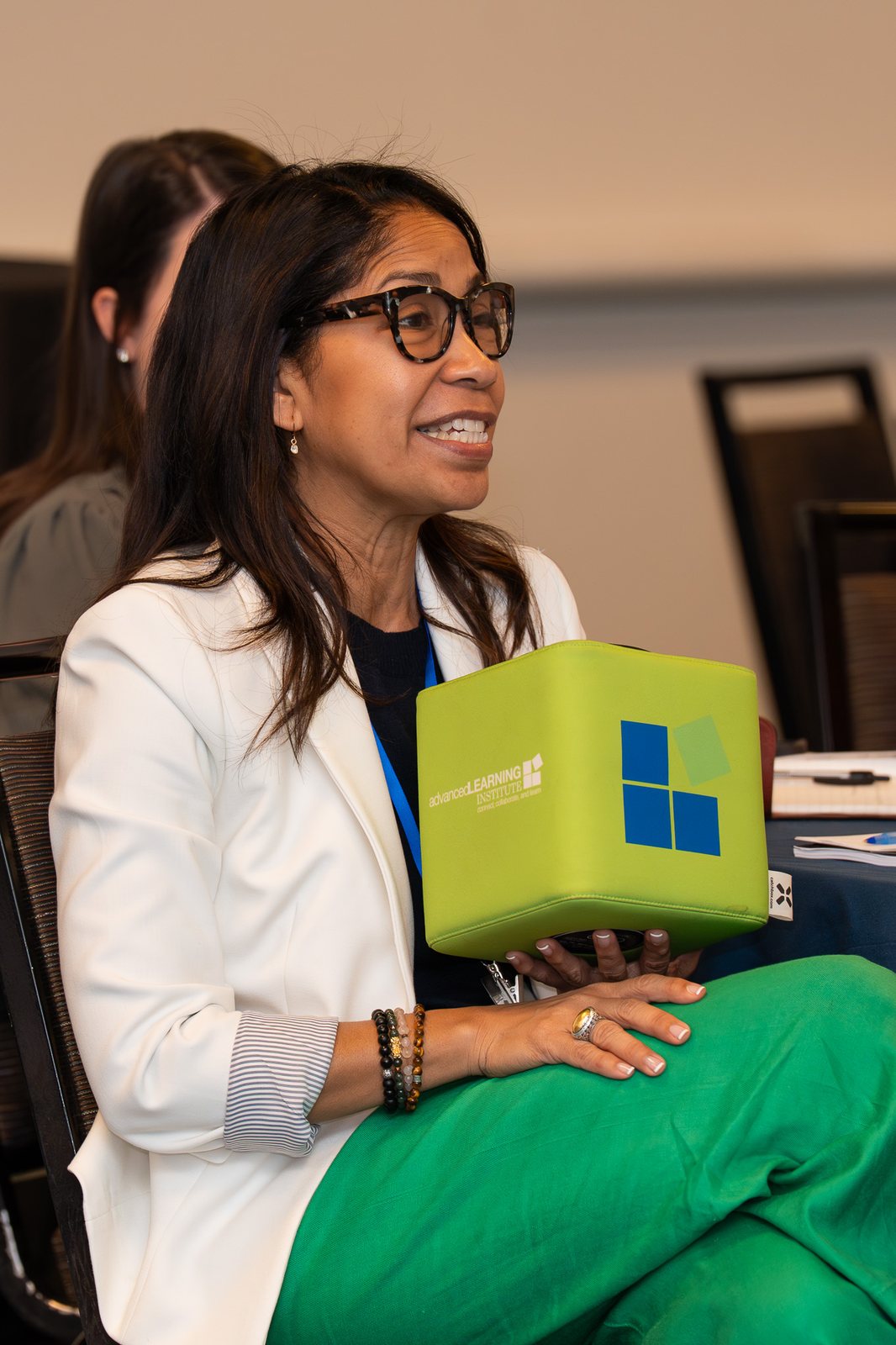 An attendee during a session