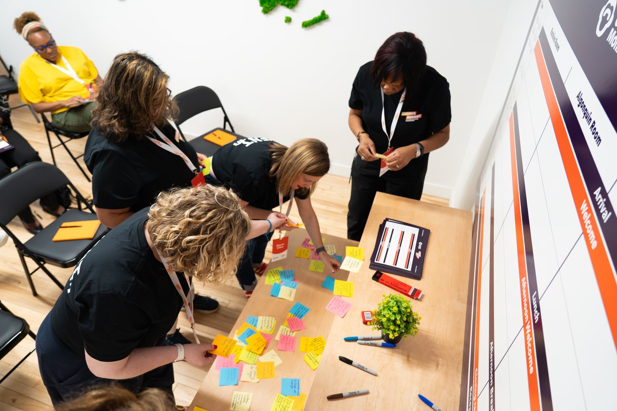 Attendees building the agenda with sticky notes