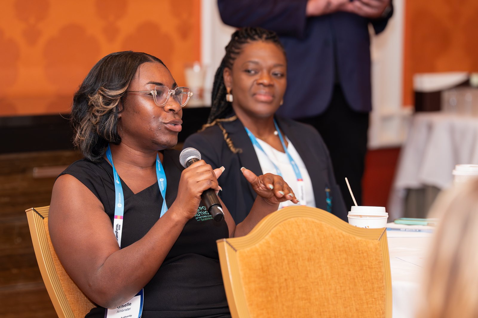 Attendees in conversation