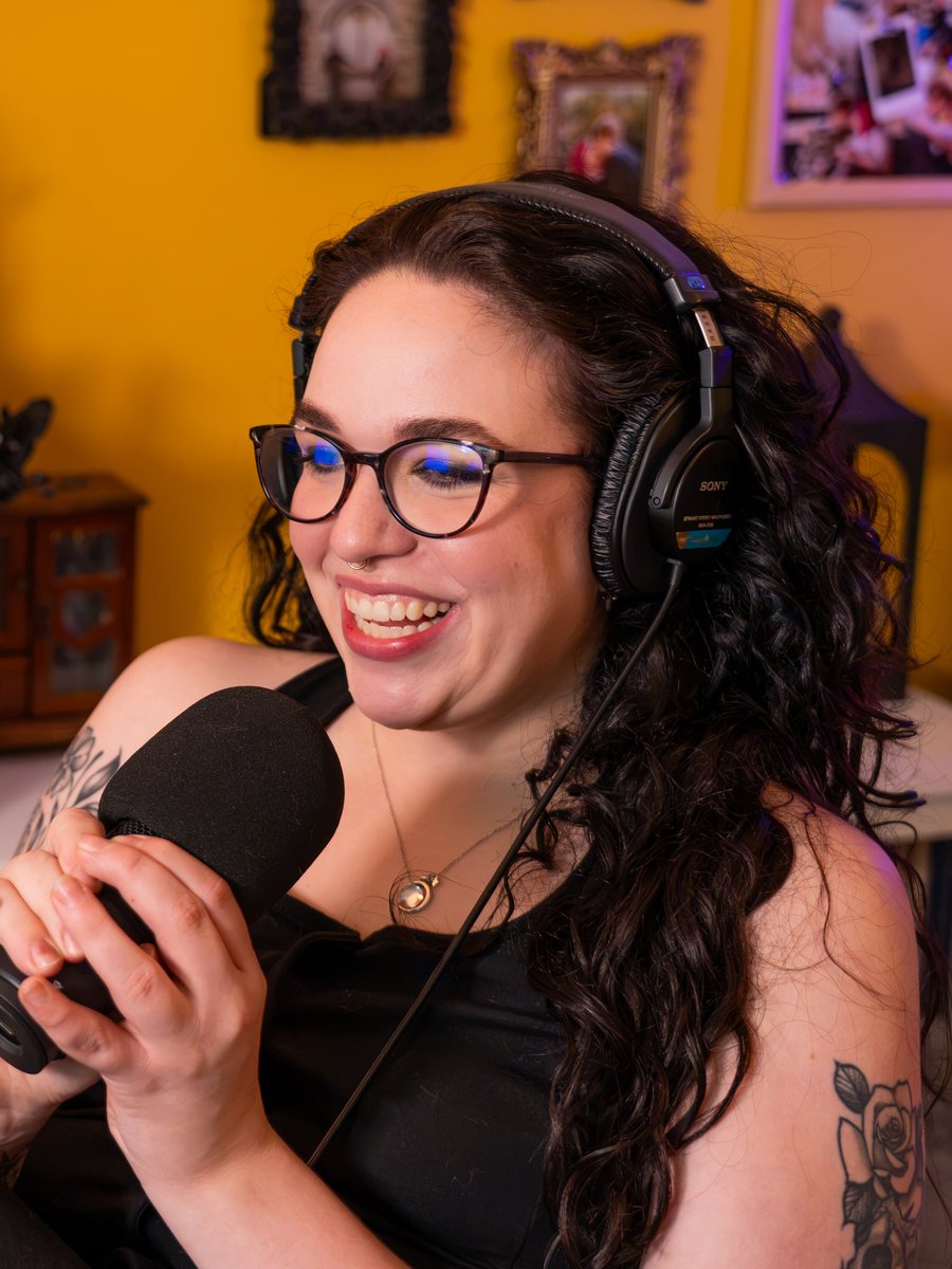 Bree Bartos recording the Human at Work podcast