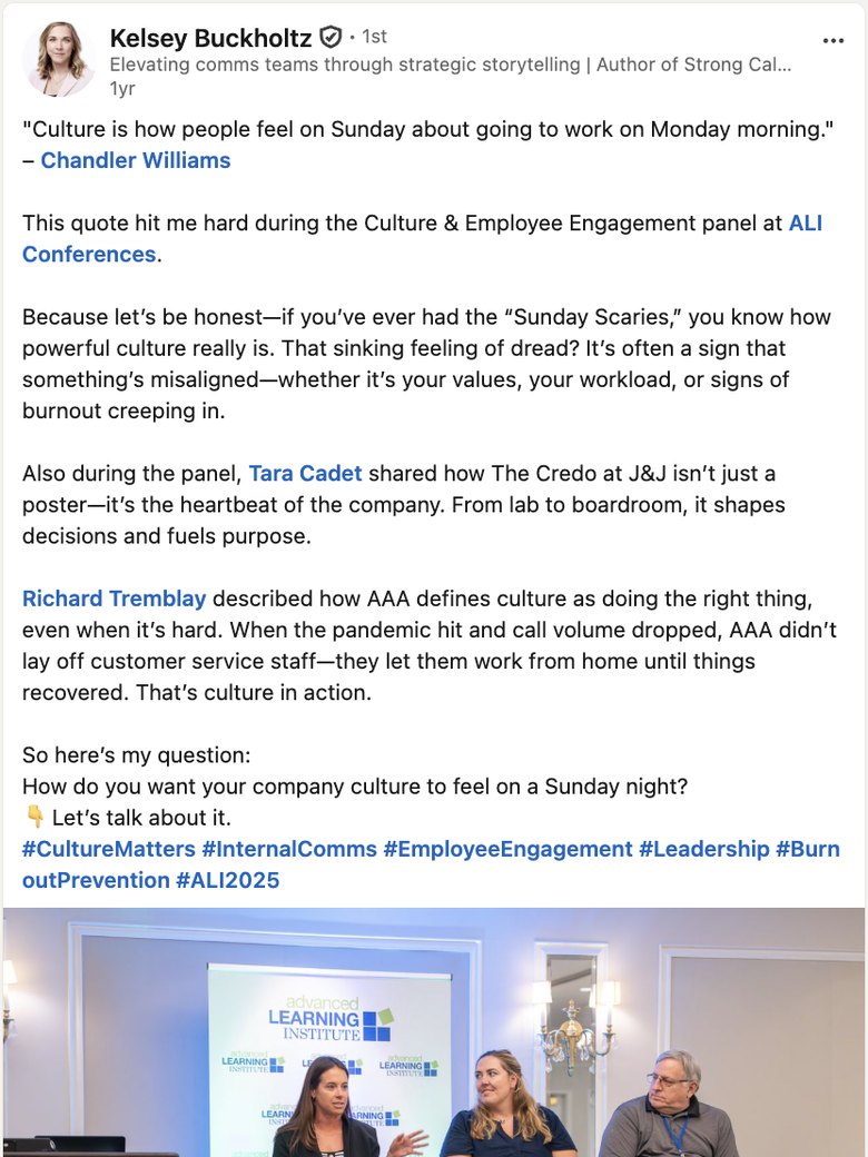 Kelsey Buckholtz LinkedIn post