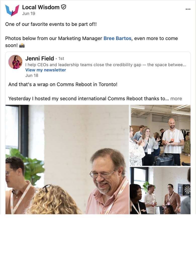 Local Wisdom LinkedIn post