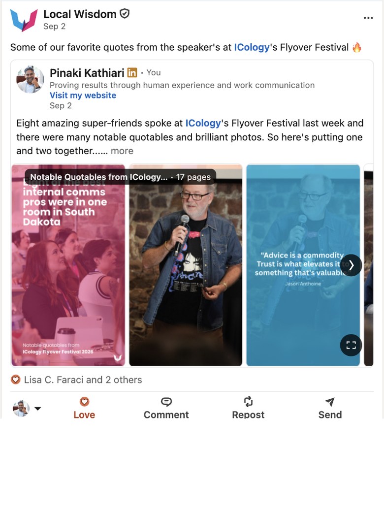 Local Wisdom LinkedIn post