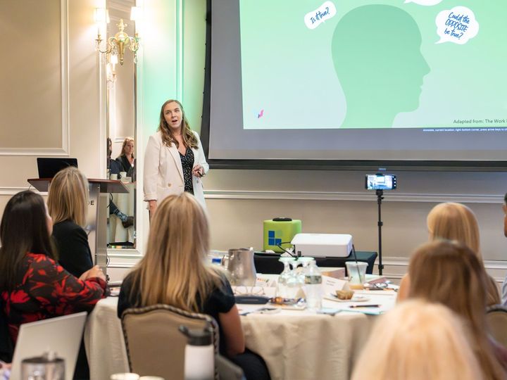 Kelsey Buckholtz presenting Burnout to Balance