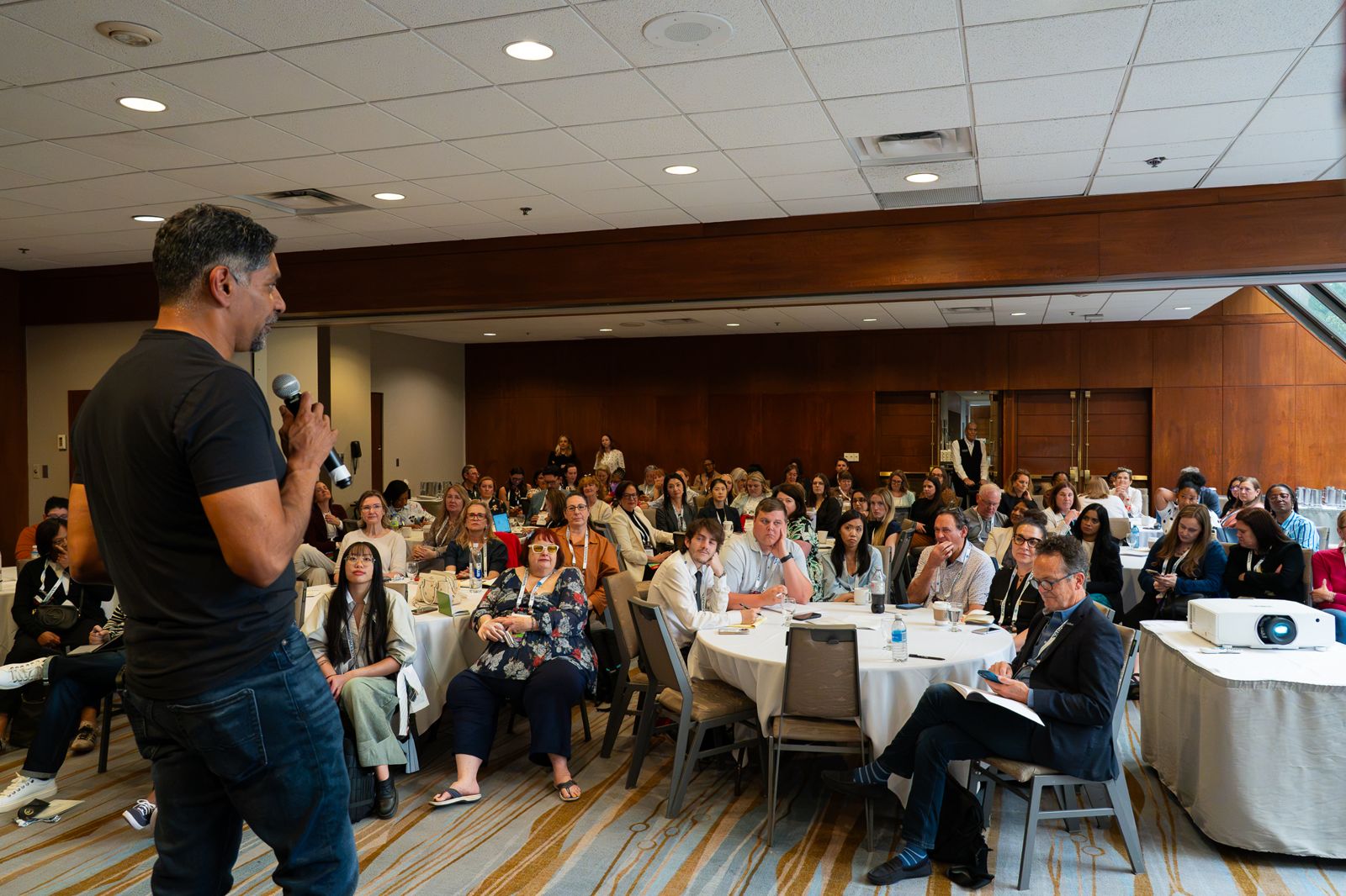 Pinaki Kathiari facing a full room