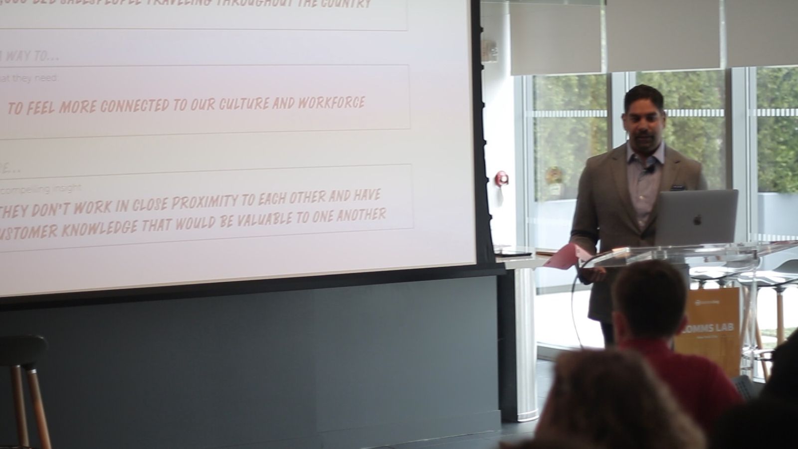 Pinaki Kathiari presenting at Bananatag Comms Lab in New York City, 2019